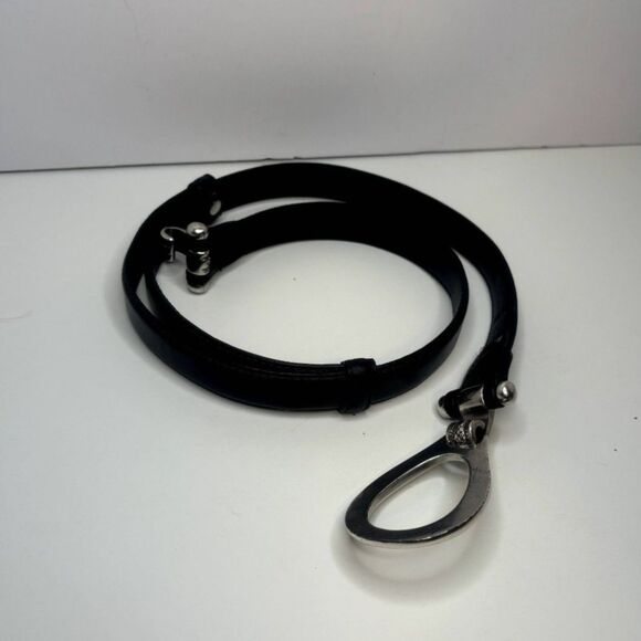 Apostrophe Black Leather Hook and Eye Boho Womens Belt Silver Stylish Designer - Picture 3 of 9